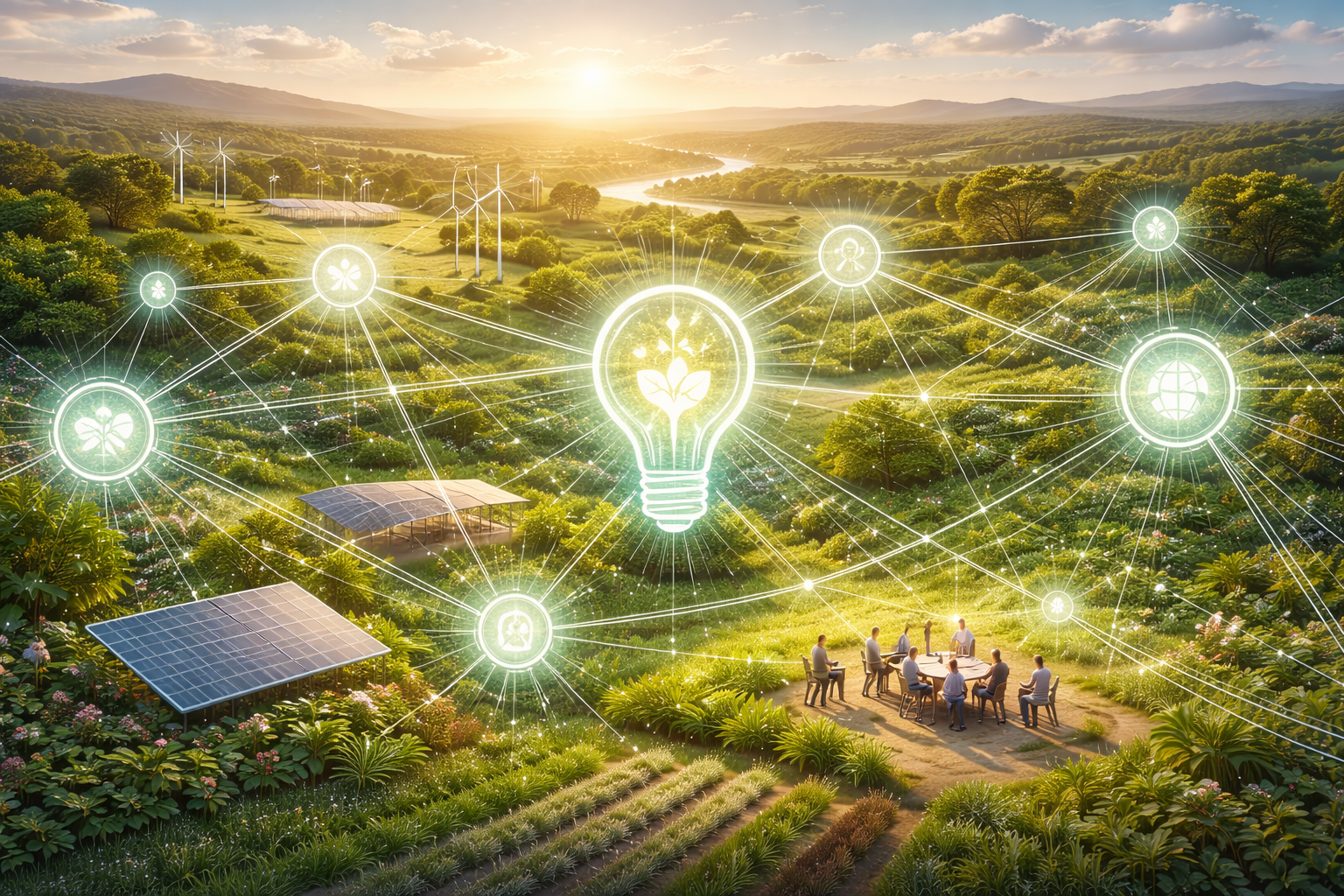 Illustration abstraite de systèmes interconnectés et de connaissances partagées